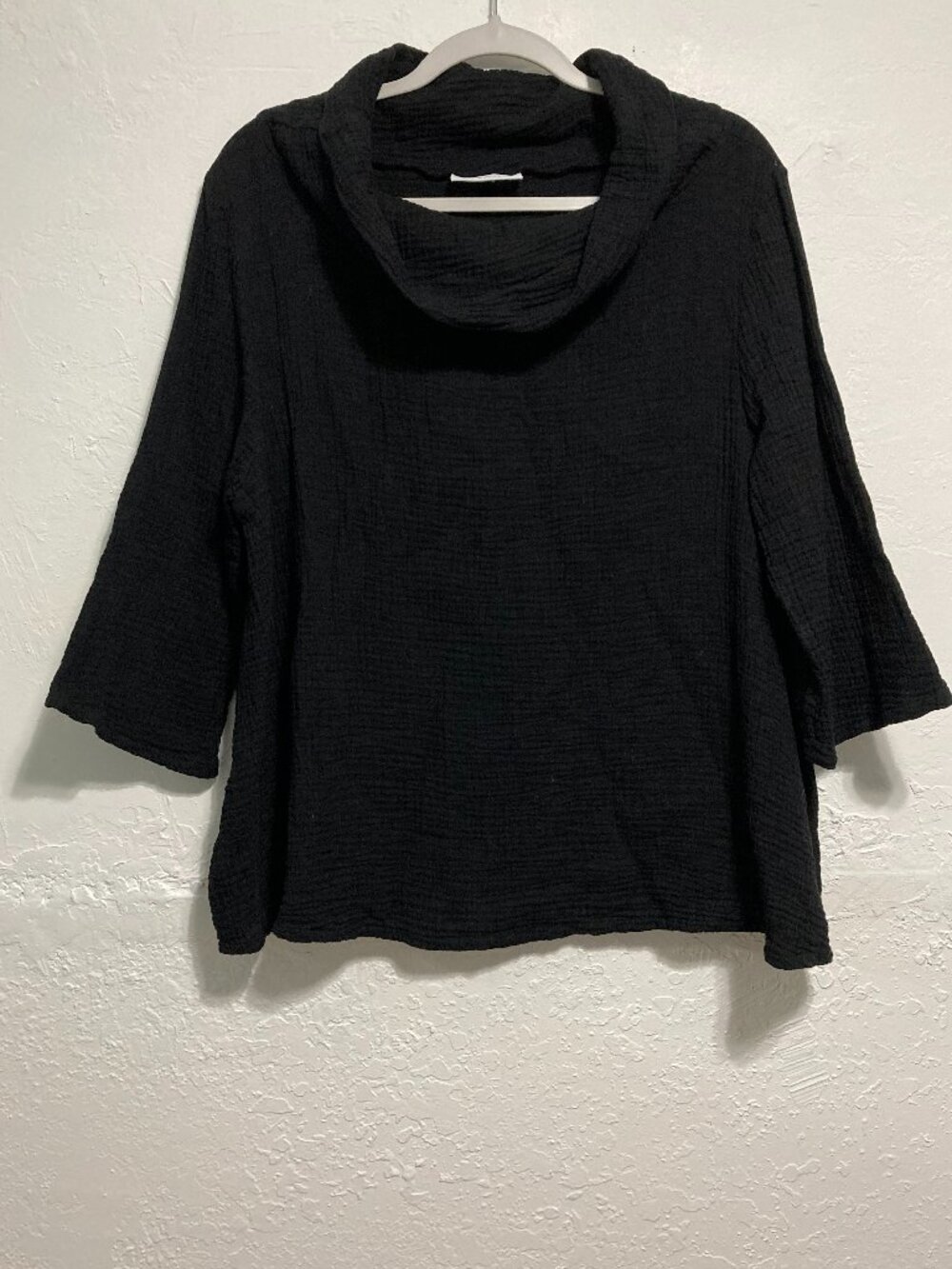 Bryn Walker Etta Cotton Gauze Cowl Neck Top USA Lagenlook Black M